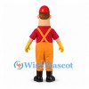 Worker Mascot Costume with Red Hard Hat and Orange Overalls
