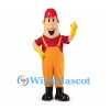 Worker Mascot Costume with Red Hard Hat and Orange Overalls