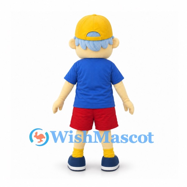 Boy Mascot Costume with Yellow Cap and Red Shorts