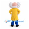 Scientist Mascot Costume with White Hair, Yellow Coat and Bow Tie