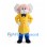 Scientist Mascot Costume with White Hair, Yellow Coat and Bow Tie